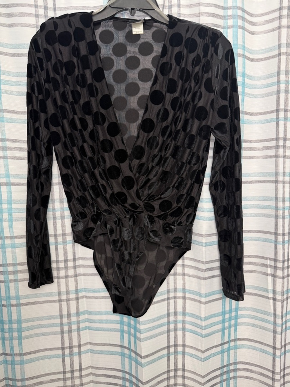 Black Velvet Polka Dot Wrap Bodysuit